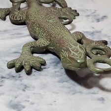 Cast Iron Gecko Lizard Antiqued Green Patina w Rings Garden Decor Inside Outside for sale  Shipping to South Africa