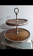 WOODEN - METAL TWO TIER TRAY - CAKE STAND - DESSERT GALLERY TRAY 14" for sale  Shipping to South Africa