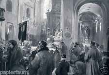 Kościół w Grajewie Polska XL druk artystyczny z 1915 roku nabożeństwo WŚ 1 wojna światowa Miasto Złoworm na sprzedaż  Wysyłka do Poland