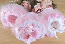 Baby Bonnet Hat Warm Hand Knitted Crochet Traditional Lace Marabou Flower Bows for sale  Shipping to South Africa
