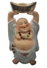 Chinese Laughing Buddha Holding Gold Color Ingot Over Head Figurine Vintage 8.5” for sale  Shipping to South Africa