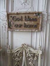 STUNNING Old Vintage Wall Plaque GOD BLESS OUR HOME Pink Flowers Plaster Raised for sale  Shipping to South Africa