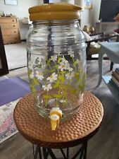 Vintage Beverage Drink Dispenser Sun Tea 1 Gallon Glass Jug Daisies for sale  Shipping to South Africa