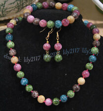 Natural Multicolor Tourmaline Round Gemstone Beads Necklace Bracelet Earring Set for sale  Shipping to South Africa