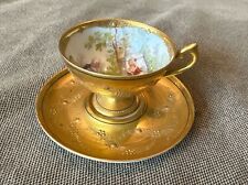 Xícara e pires antigos dourados de Dresden com cena pintada à mão comprar usado  Enviando para Brazil