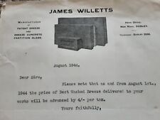Letterhead Billhead Worcs Dudley James Willetts Breeze Concrete Slabs 1944 for sale  Shipping to South Africa