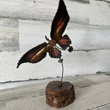 Vintage Copper Multicolored Metal Art Sculpture Butterfly on Driftwood, used for sale  Shipping to South Africa