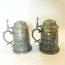 2 Vintage Pewter SKS Design Lidded Beer Stein 6.5" 95% ZINN Scenes for sale  Shipping to South Africa