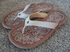 Olukai Paniolo Flip Flops Thongs Beige Leather Sandals Women’s Sz 7  for sale  Shipping to South Africa