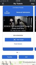 Echo bunnymen tickets for sale  Orchard Park