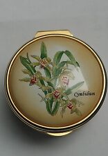 Staffordshire Enamels Cymbidium Orchid Trinket box pot Hand Painted Made England for sale  Shipping to South Africa