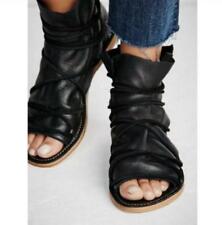 Sandálias sapatos femininos de verão sem salto biqueira aberta gladiador cano alto tornozelo botas, usado comprar usado  Enviando para Brazil