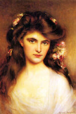 Oil painting girl beauty A-Young-Beauty-With-Flowers-In-Her-Hair-Albert-Lynch for sale  Shipping to Canada