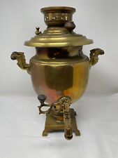 VINTAGE RUSSIAN SOLID BRASS SAMOVAR TEA POT WOODEN HANDLES 17", used for sale  Shipping to South Africa