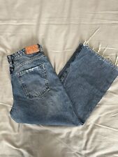 Jeans elástico Zara feminino azul denim tamanho 8 perna larga alargada borda crua lavagem média, usado comprar usado  Enviando para Brazil