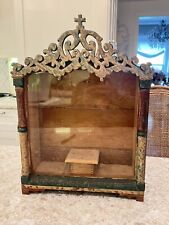 Antique Religious Curio Cabinet Vitrine Carved Wood Shrine Vtg Cross For Statue for sale  Shipping to South Africa