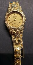 Beautiful 14k Yellow Gold Nugget Link 7" Wrist Watch with Seiko Quartz SK Watch for sale  Morristown