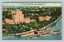 Miami, FL-Florida, Aerial View Flamingo Hotel Boats Bay, Vintage Postcard for sale  Shipping to South Africa