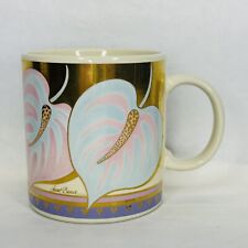 Laurel Burch Anthurium Japan 12oz Gold & Pastel Floral Leaf Design Coffee Mug for sale  Shipping to South Africa