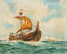 VINTAGE ORIGINAL 1943 PINTURA VIKING LONGSHIP ILUSTRAÇÃO VIKINGS ARTE LONGBOAT comprar usado  Enviando para Brazil