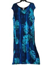 Vestido maxi feminino Catherines tamanho 5X 34W manga gorro azul verde praia tropical comprar usado  Enviando para Brazil