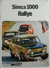 Brochure 1 feuille SIMCA 1000 Rallye / racing team Suisse d'occasion  France