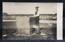 Farm Equipment Real Photo Postcard RPPC Grain Grinder Chicken Farmer View, used for sale  Shipping to South Africa