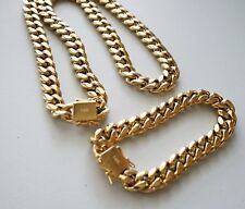 Used, 10 mm24inMen Cuban Miami Link Bracelet Chain Set 14k Gold Plated Stainless Steel for sale  Richardson