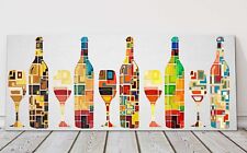 garrafas de vinho multicoloridas emolduradas em tela impressão arte moderna comprar usado  Enviando para Brazil