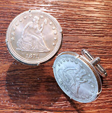 1871 EUA Abotoaduras de moeda Seated Liberty quarto de dólar grande tom prata + caixa! comprar usado  Enviando para Brazil