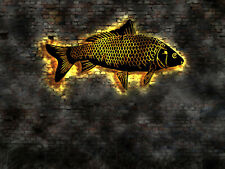 Usado, LED signo de pared carpa pesca pez luz art deco sculp neón logotipo emblema camiseta segunda mano  Embacar hacia Argentina