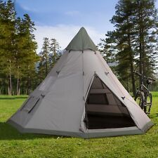 6 Man Tipi Tent Metal Poles Water-Resistant Walls Mesh Windows Zipped Door Green for sale  Shipping to South Africa