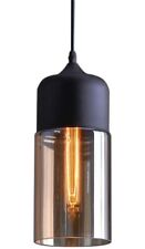 Glass Pendant Light Black Modern Hanging Lamp With Amber Cylinder Shade  for sale  Shipping to South Africa