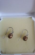 HONORA QVC Iridescent bronze SIGNED CULTURED PEARL STERLING SILVER  EARRINGS, used for sale  BARNSLEY