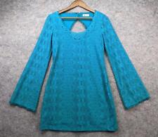 Vestido feminino Olsenboye médio verde-azulado crochê renda manga sino mini linha A comprar usado  Enviando para Brazil