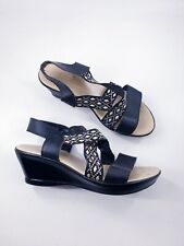Pavers size 3 (36) black leather diamante beaded strappy wedge heel sandals for sale  Shipping to South Africa