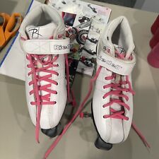 Patins quadriciclos Riedell Speed Skating R3 branco tamanho 7 rosa, usado comprar usado  Enviando para Brazil