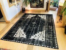 8'x10'6" Modern black & white geometric hand woven wool flat weave rug for sale  Sonora