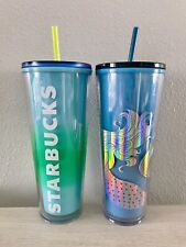 Conjunto de 2 copos Starbucks mudança de cor copo 24 oz azul verde palha top comprar usado  Enviando para Brazil