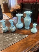 Antique French Portieux Vallerysthal Blue Opaline Milk Glass Vase 1900’s Lot  5, used for sale  Shipping to South Africa