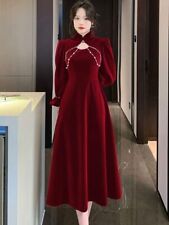 Vestido feminino luxuoso chique outono inverno veludo vermelho grosso quente  comprar usado  Enviando para Brazil