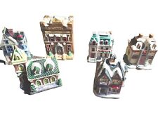 6 Piece Vintage Porcelain Christmas Village Church Bank Victorian Houses Town  for sale  Shipping to South Africa