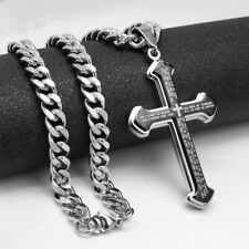 Cadena de Collar Cubano de 7 mm para Hombre con Acero Inoxidable Biblia Versículo Gran Cruz Colgante segunda mano  Embacar hacia Mexico