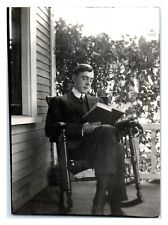  1930's Handsome Man Rocking Chair Raading Book Front Porch Ivy VTG Photo VV for sale  Shipping to South Africa