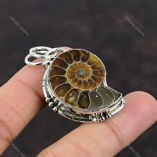 Natural Ammonite Fossil Gemstone Pendant Vintage 925 Sterling Silver Jewelry, used for sale  Shipping to South Africa