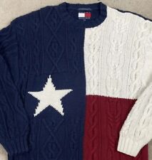 Suéter masculino vintage Tommy Hilfiger Texas bandeira malha cabo bloco colorido grande G comprar usado  Enviando para Brazil