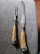 Conjunto de servir 2 peças de chifre de veado escultura prata borras faca esterlina 25 cabo de urso comprar usado  Enviando para Brazil