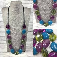 Long Beaded Statement Necklace Multicoloured Plastic Pebble Beads Jewellery , used for sale  Shipping to South Africa