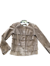Neiman Marcus Suede Leather Tiered Jacket Womens Size M Brown for sale  Shipping to South Africa