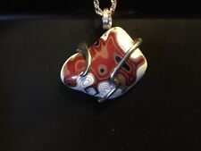 Fordite Detroit Agate Freeform Pendant Wrapped In Silver Wire Red White Metallic for sale  Shipping to South Africa